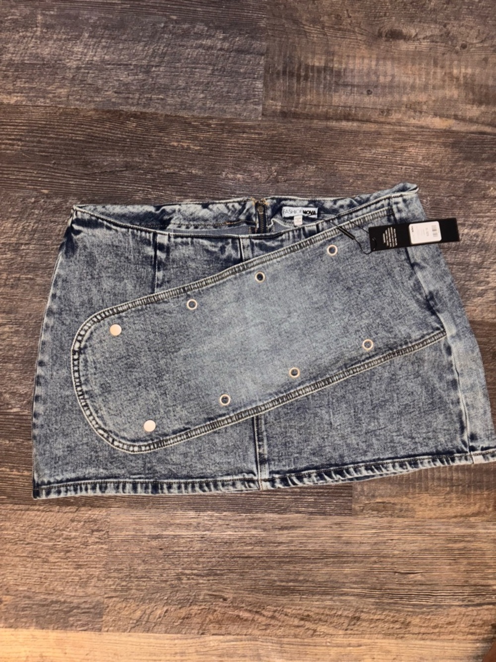 Fashion Nova Light Blue Acid Wash Denim Mini Skirt with Snap Panel